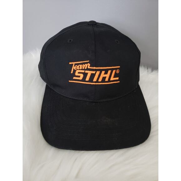 Team‎ Stihl Hat Snapback Cap Mens Black Orange Outdoor Workwear Chainsaws - Picture 1 of 6